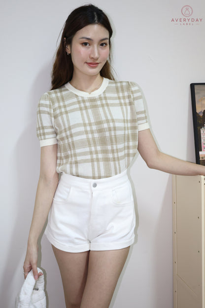 *New Shade* Polly Plaid Soft Knit Top In Espresso