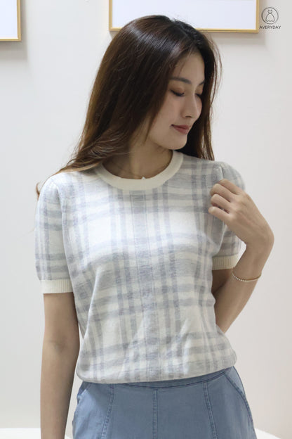 Polly Plaid Soft Knit Top In Winter Blue