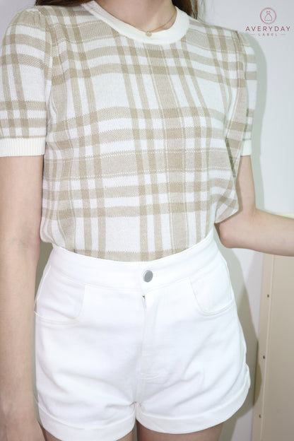 *New Shade* Polly Plaid Soft Knit Top In Espresso