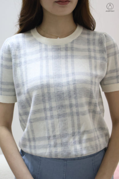 Polly Plaid Soft Knit Top In Winter Blue