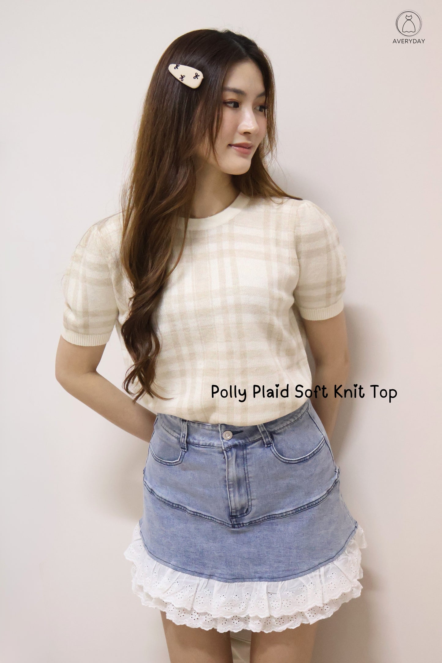 Polly Plaid Soft Knit Top In Caramel