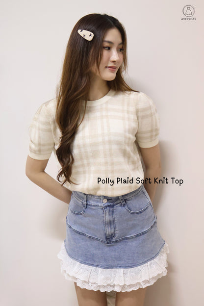 Polly Plaid Soft Knit Top In Caramel
