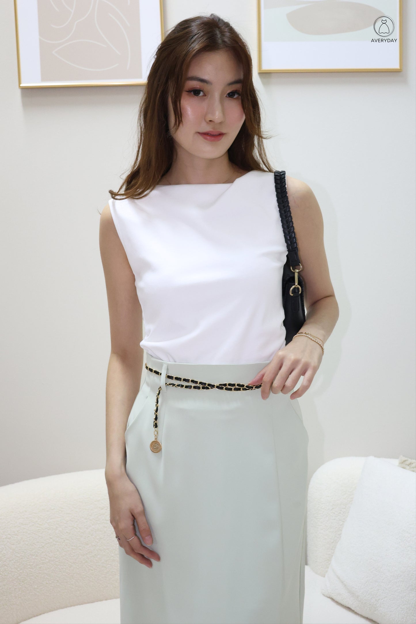 Kimmy Side Slit Pocket  Skirt w/ Medallion Belt In Mint