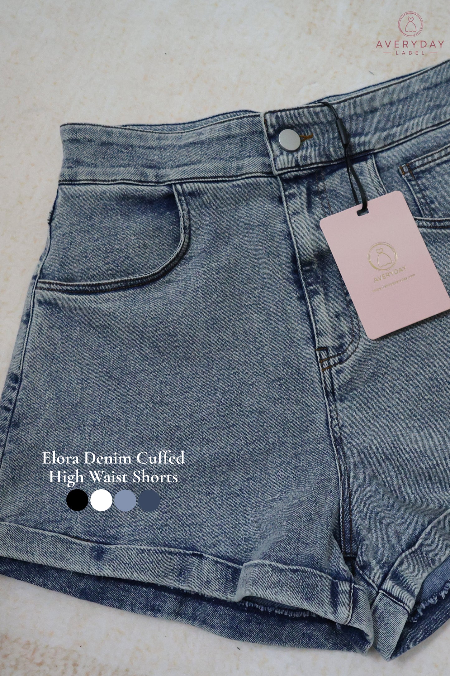 Elora Denim Cuffed High Waist Shorts In Light Denim