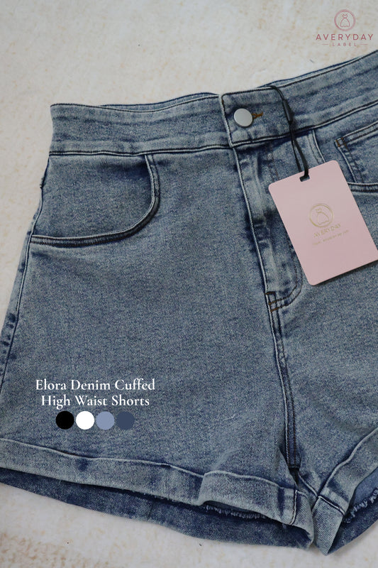 Elora Denim Cuffed High Waist Shorts In Light Denim