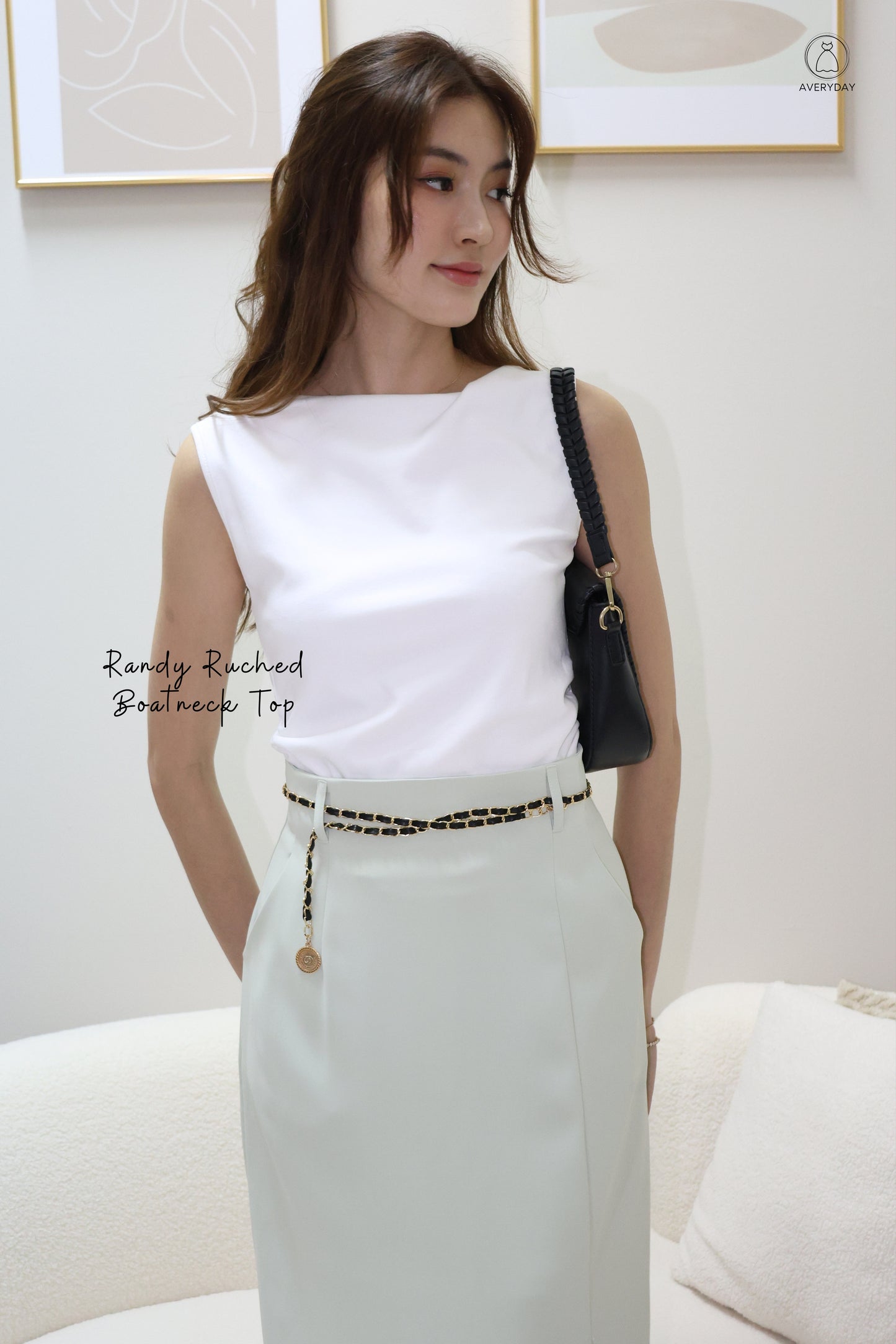 Randy Ruched Boatneck Top In White
