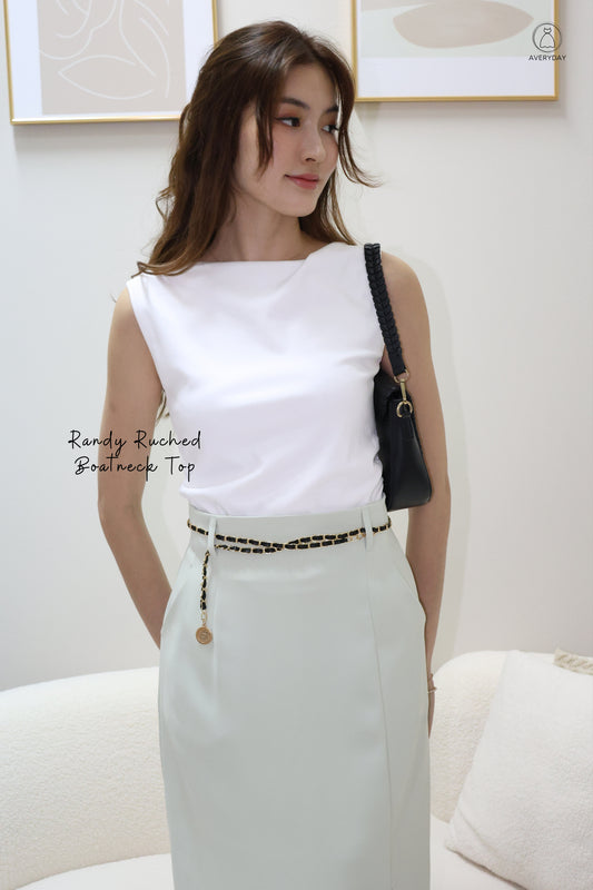 Randy Ruched Boatneck Top In White