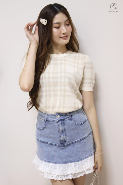 Polly Plaid Soft Knit Top In Caramel