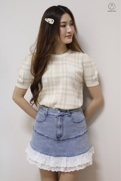 Polly Plaid Soft Knit Top In Caramel