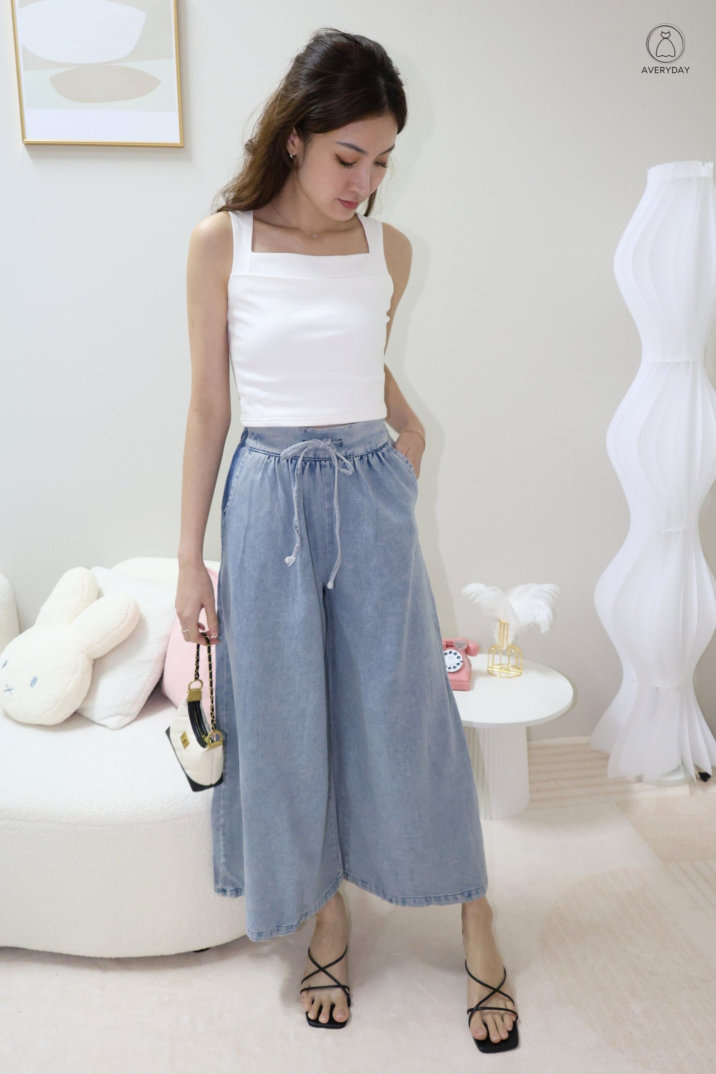 Carine Wide Leg Denim Culottes In Light Wash