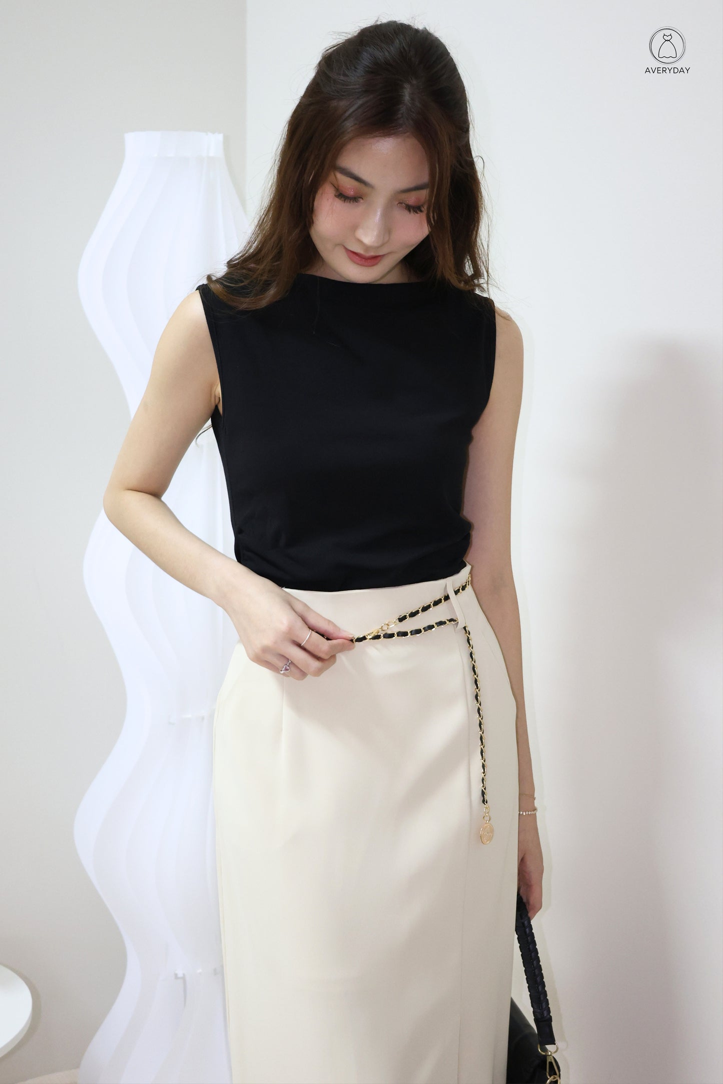 Randy Ruched Boatneck Top In Black
