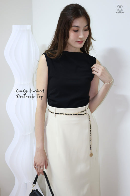 Randy Ruched Boatneck Top In Black