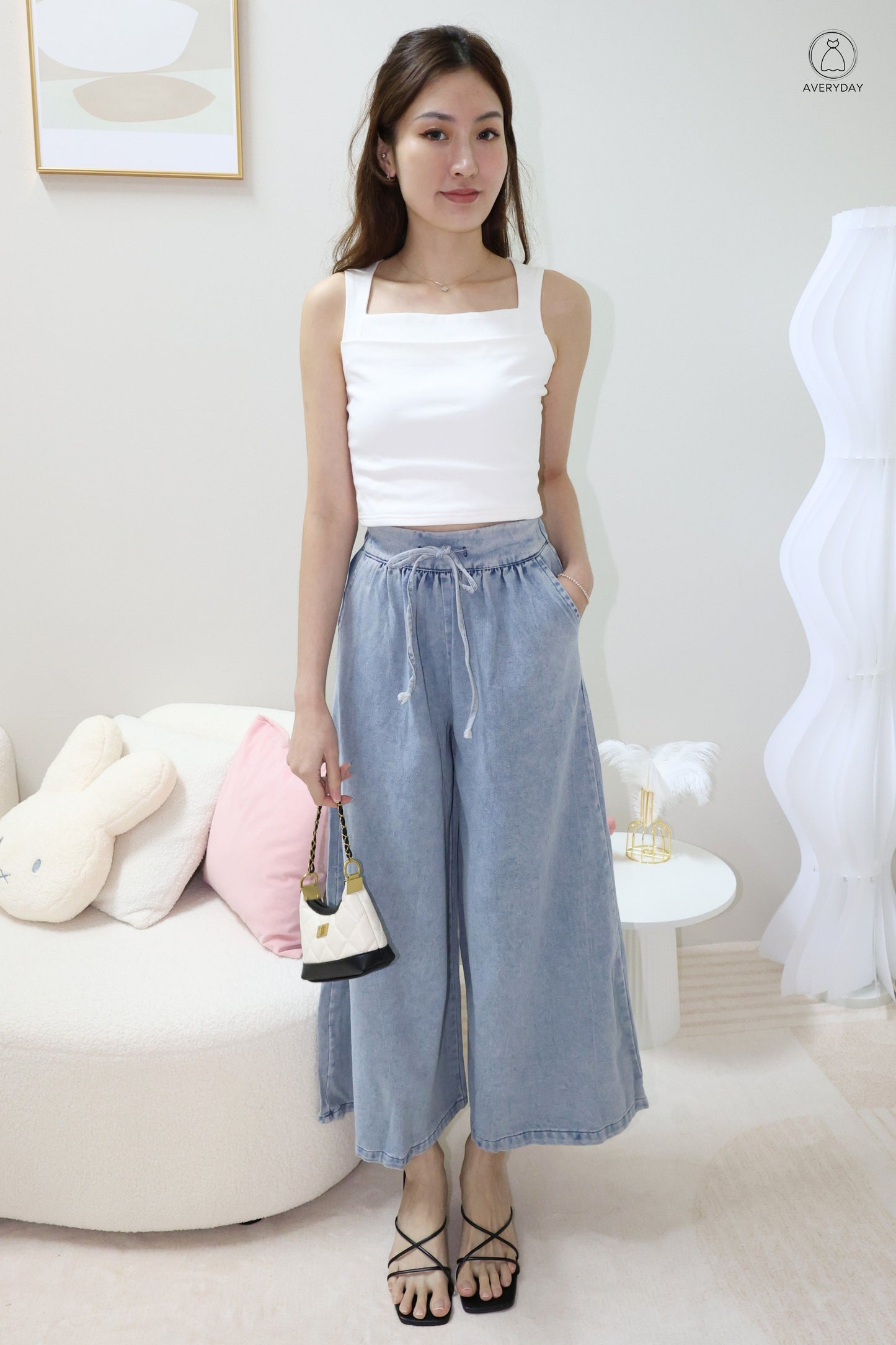 Carine Wide Leg Denim Culottes In Light Wash