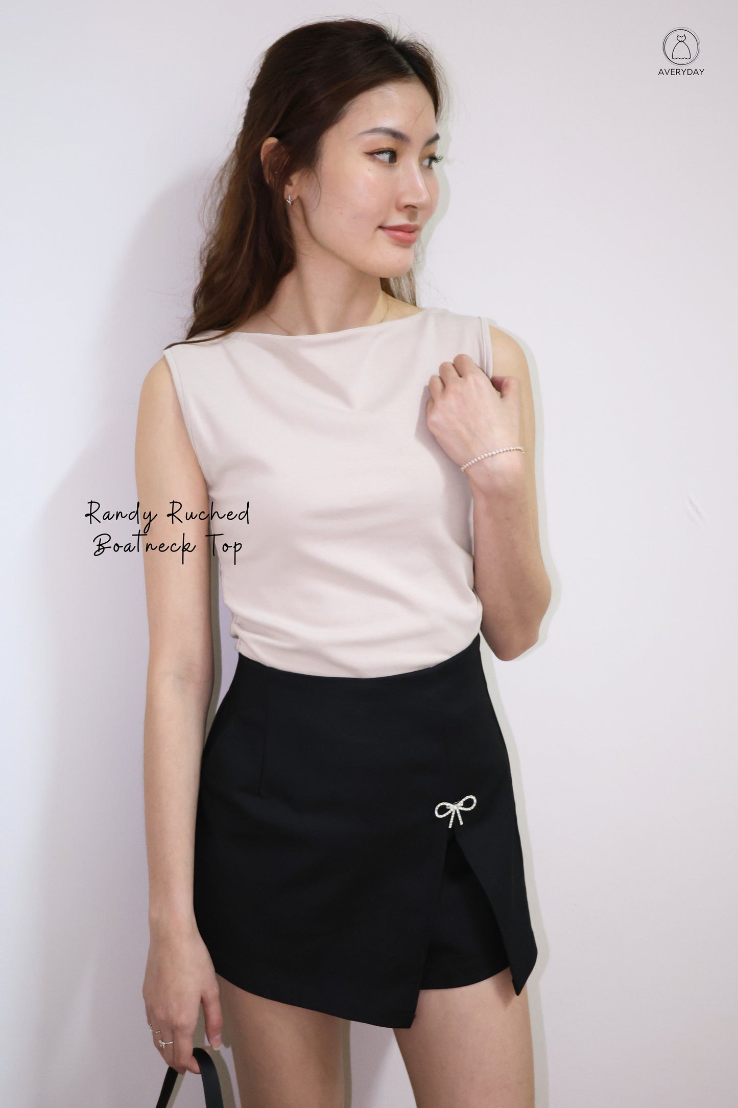 Randy Ruched Boatneck Top In Taupe