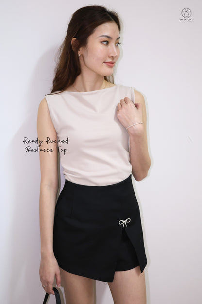 Randy Ruched Boatneck Top In Taupe