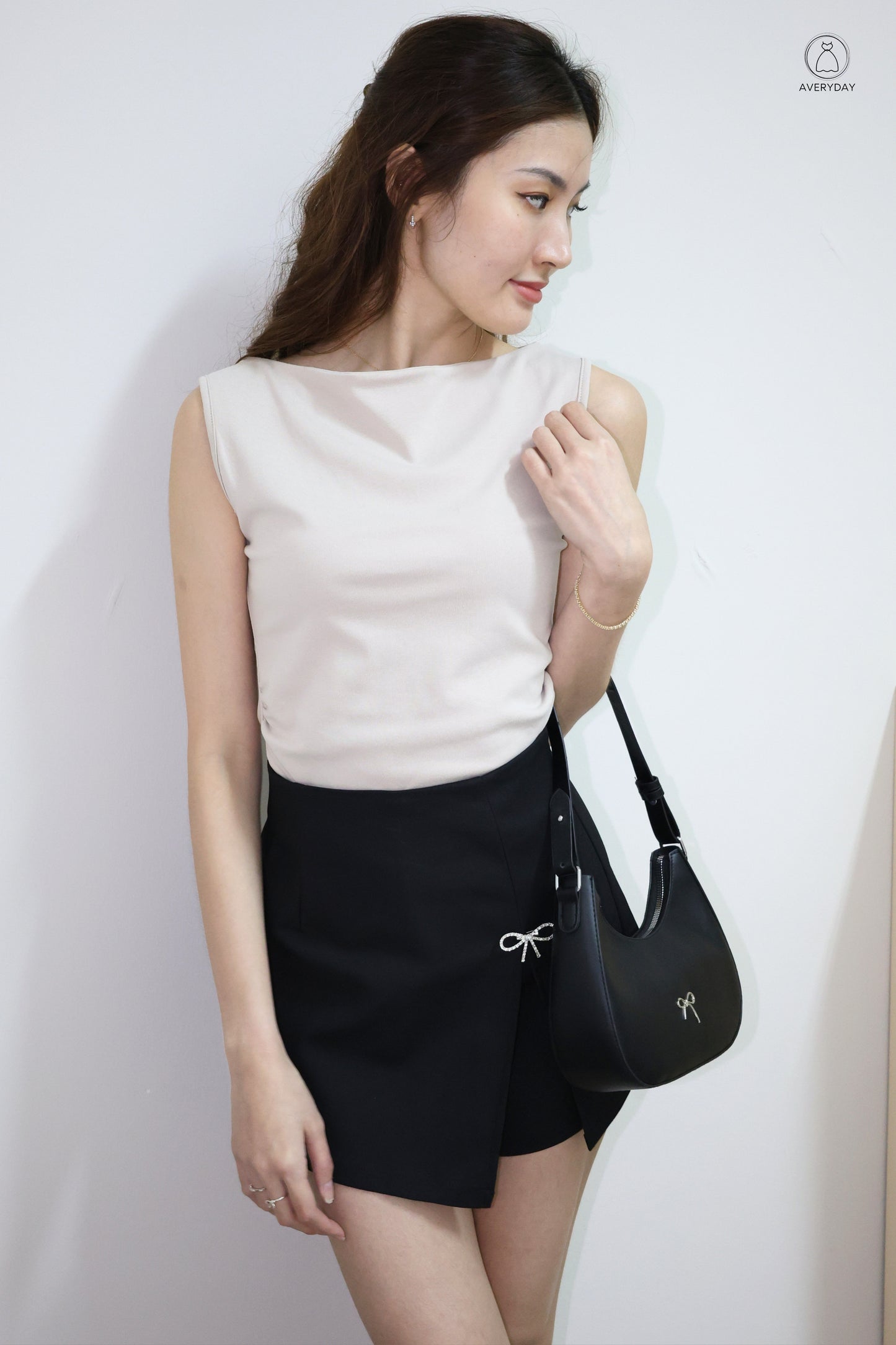 Randy Ruched Boatneck Top In Taupe
