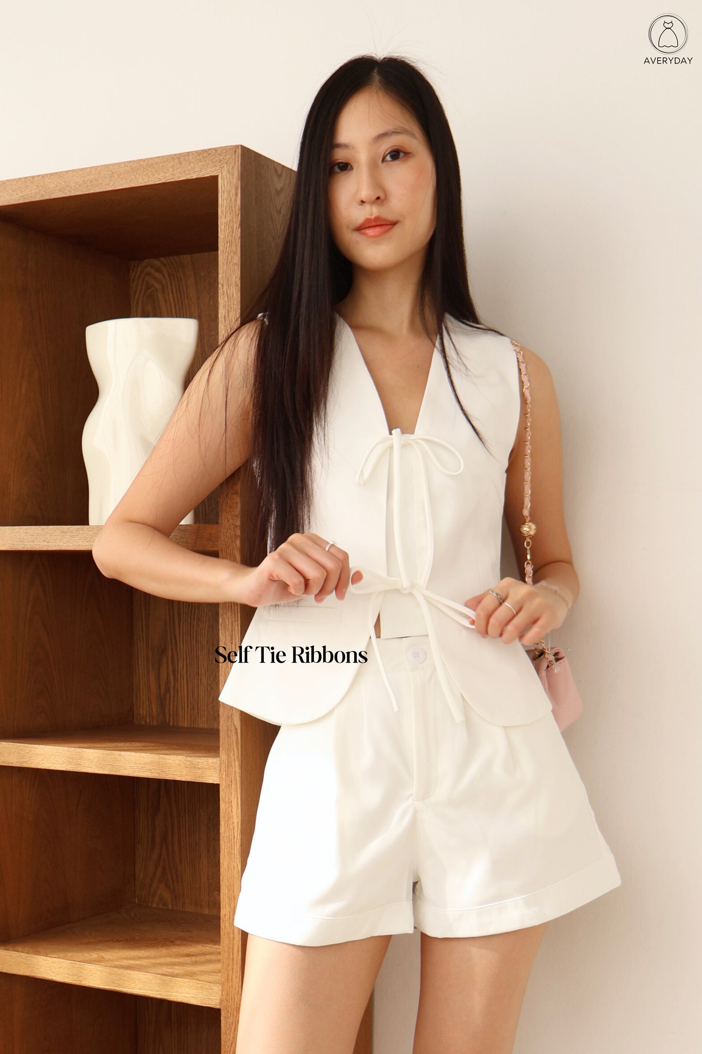 Sabrina Ribbon Tie Front Co-Ords In White