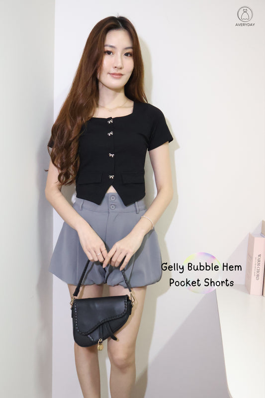 Gelly Bubble Hem Pocket Shorts In Grey