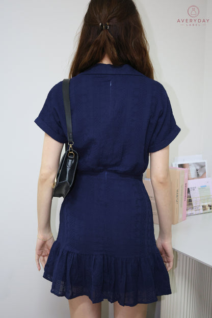 Venisia Button Collar Shirt Dress In Navy