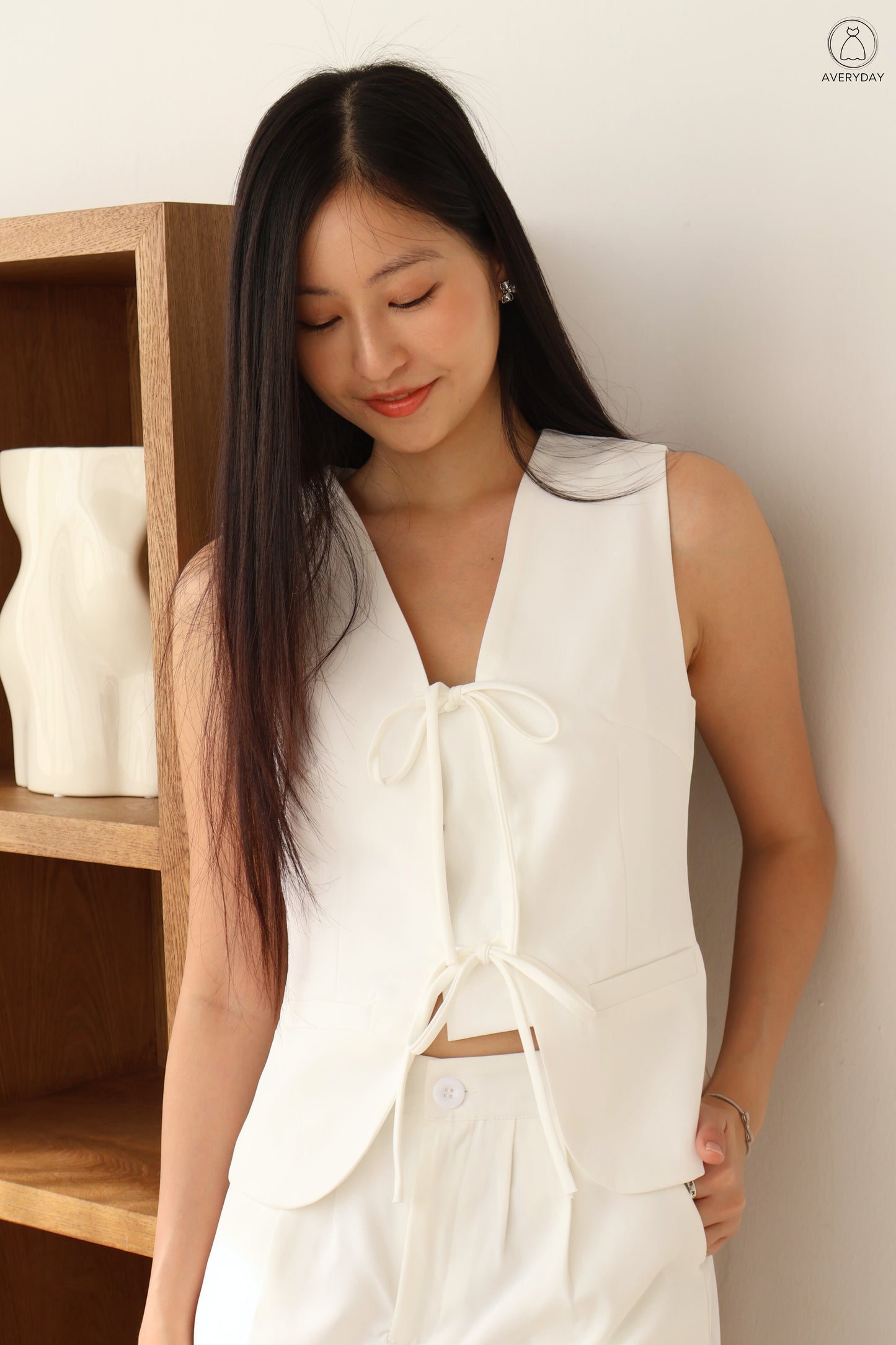 Sabrina Ribbon Tie Front Co-Ords In White