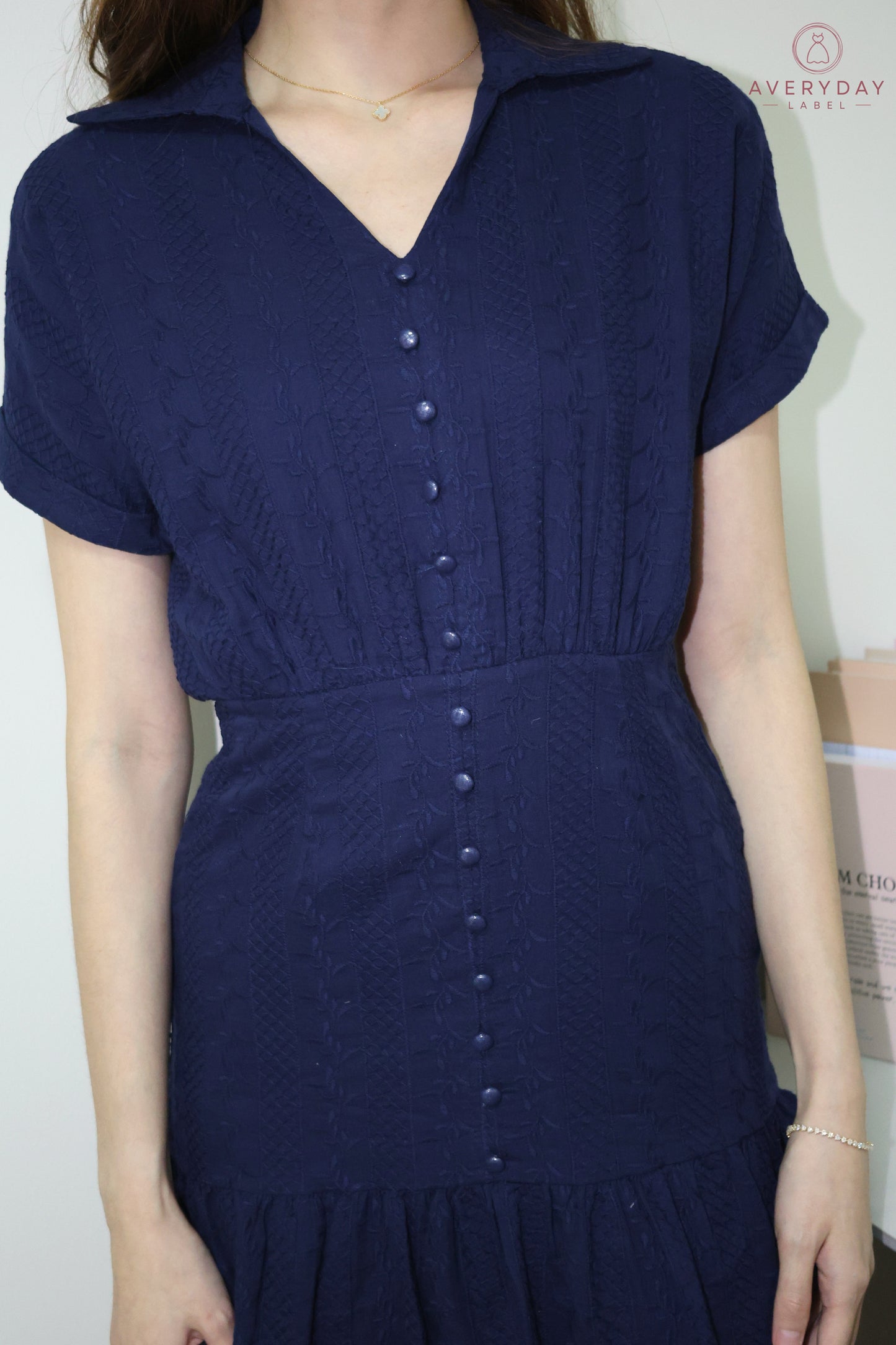 Venisia Button Collar Shirt Dress In Navy