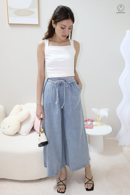 Carine Wide Leg Denim Culottes In Light Wash