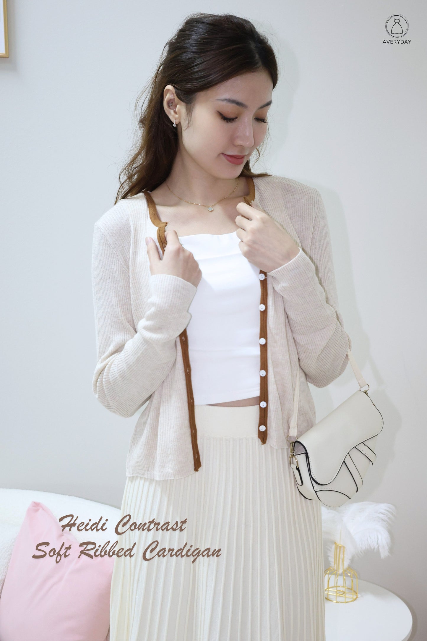 Heidi Contrast  Soft Ribbed Cardigan In Autumn