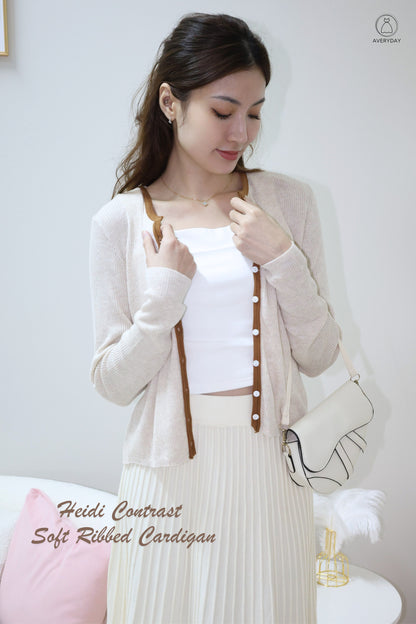 Heidi Contrast  Soft Ribbed Cardigan In Autumn