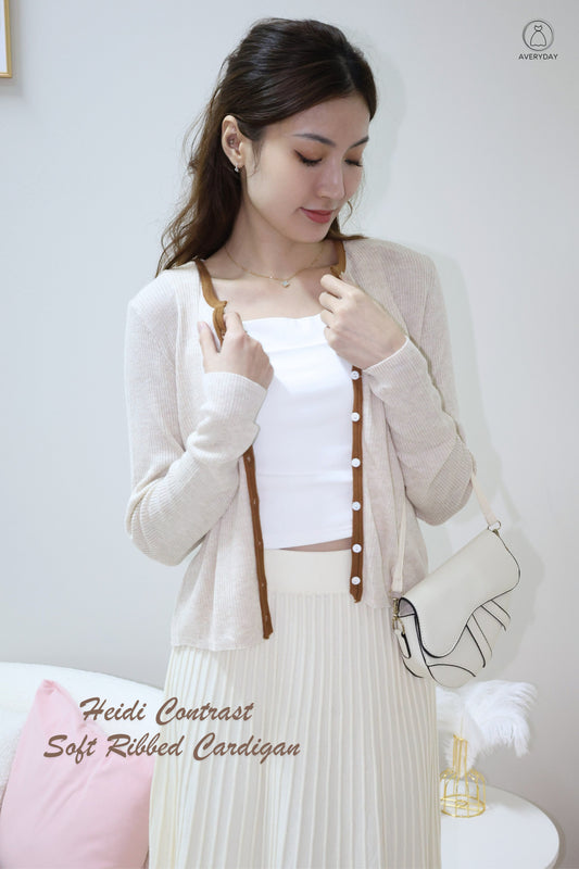 Heidi Contrast  Soft Ribbed Cardigan In Autumn