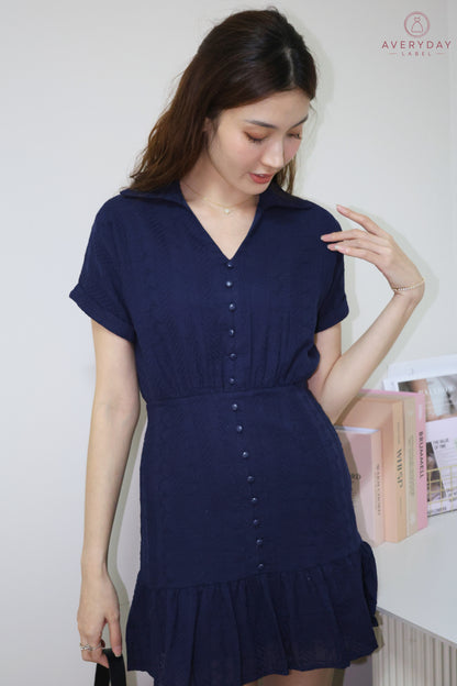 Venisia Button Collar Shirt Dress In Navy