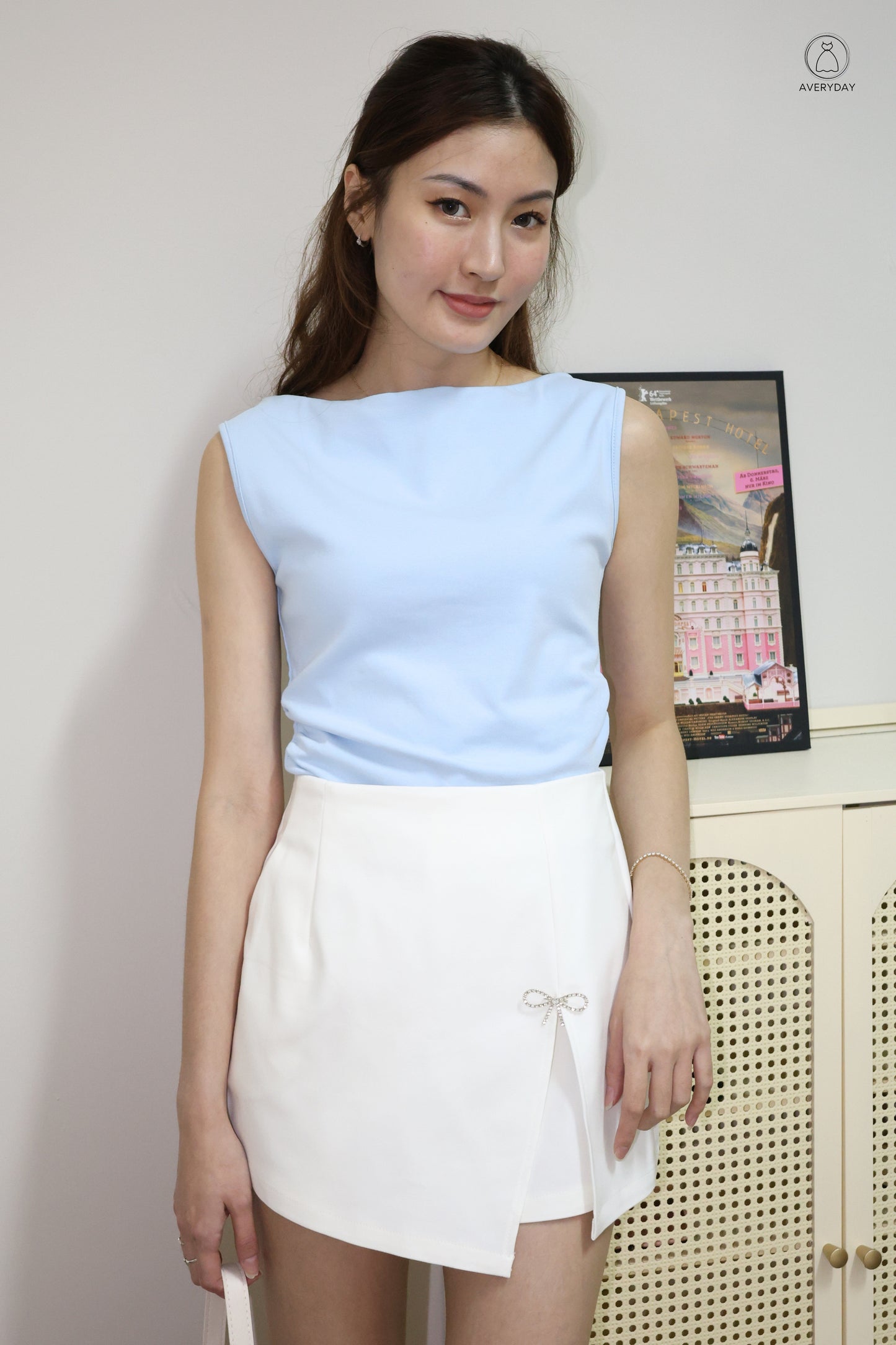 Randy Ruched Boatneck Top In Blue