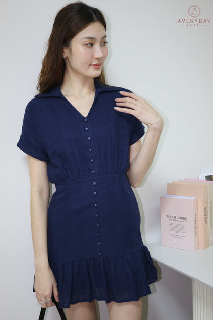 Venisia Button Collar Shirt Dress In Navy