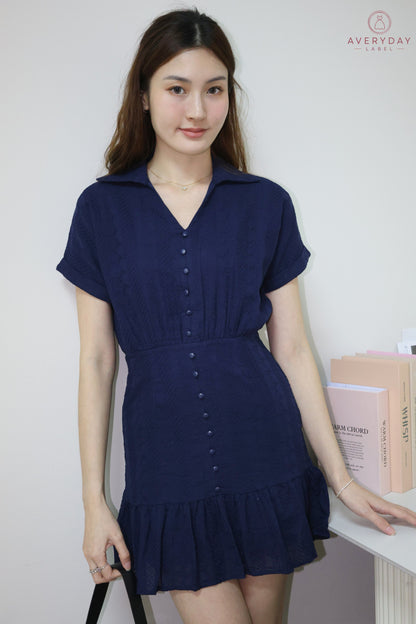 Venisia Button Collar Shirt Dress In Navy