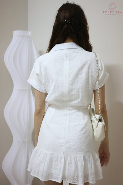 Venisia Button Collar Shirt Dress In White