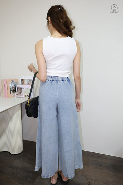Carine Wide Leg Denim Culottes In Light Wash