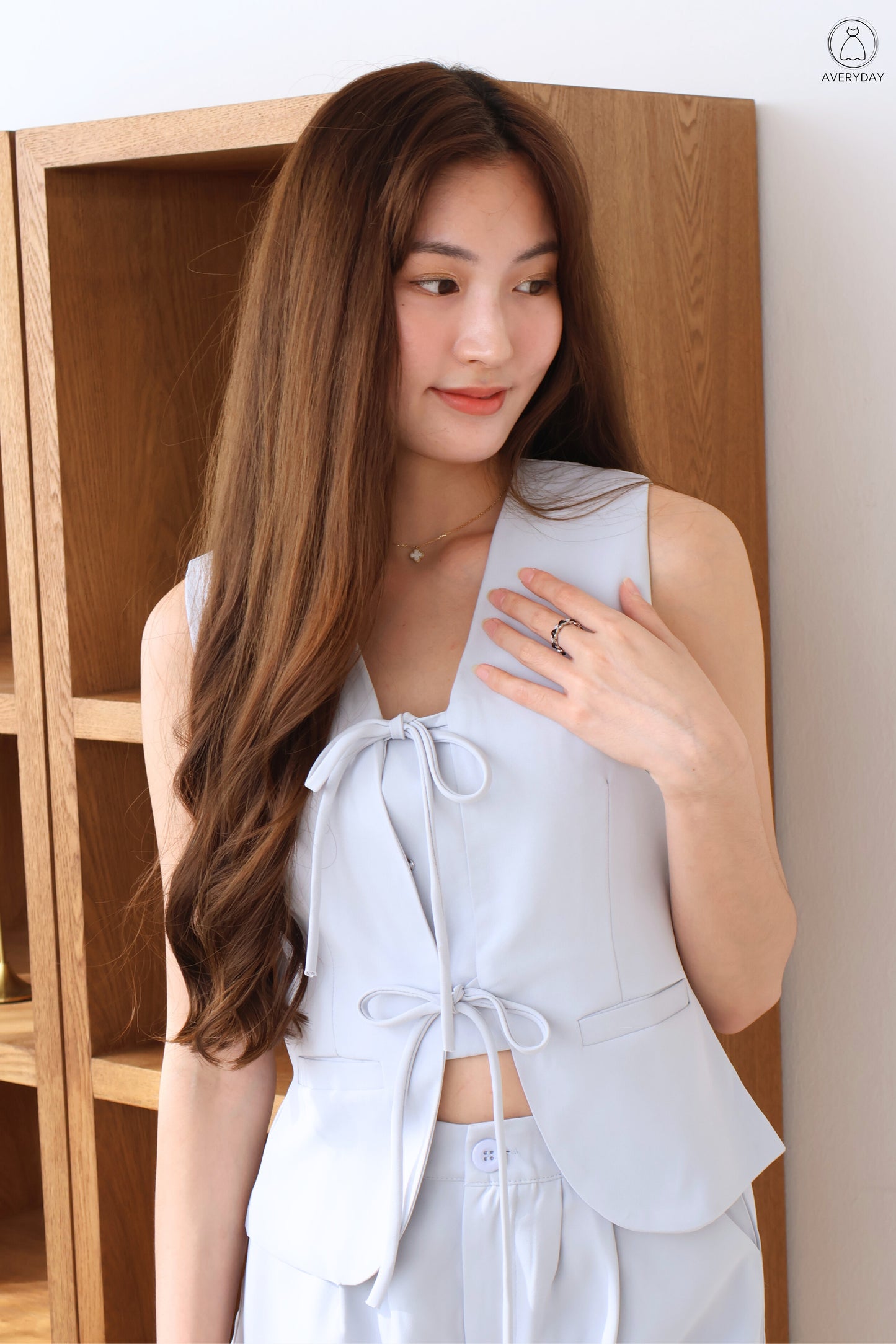 Sabrina Ribbon Tie Front Co-Ords In Sky Blue