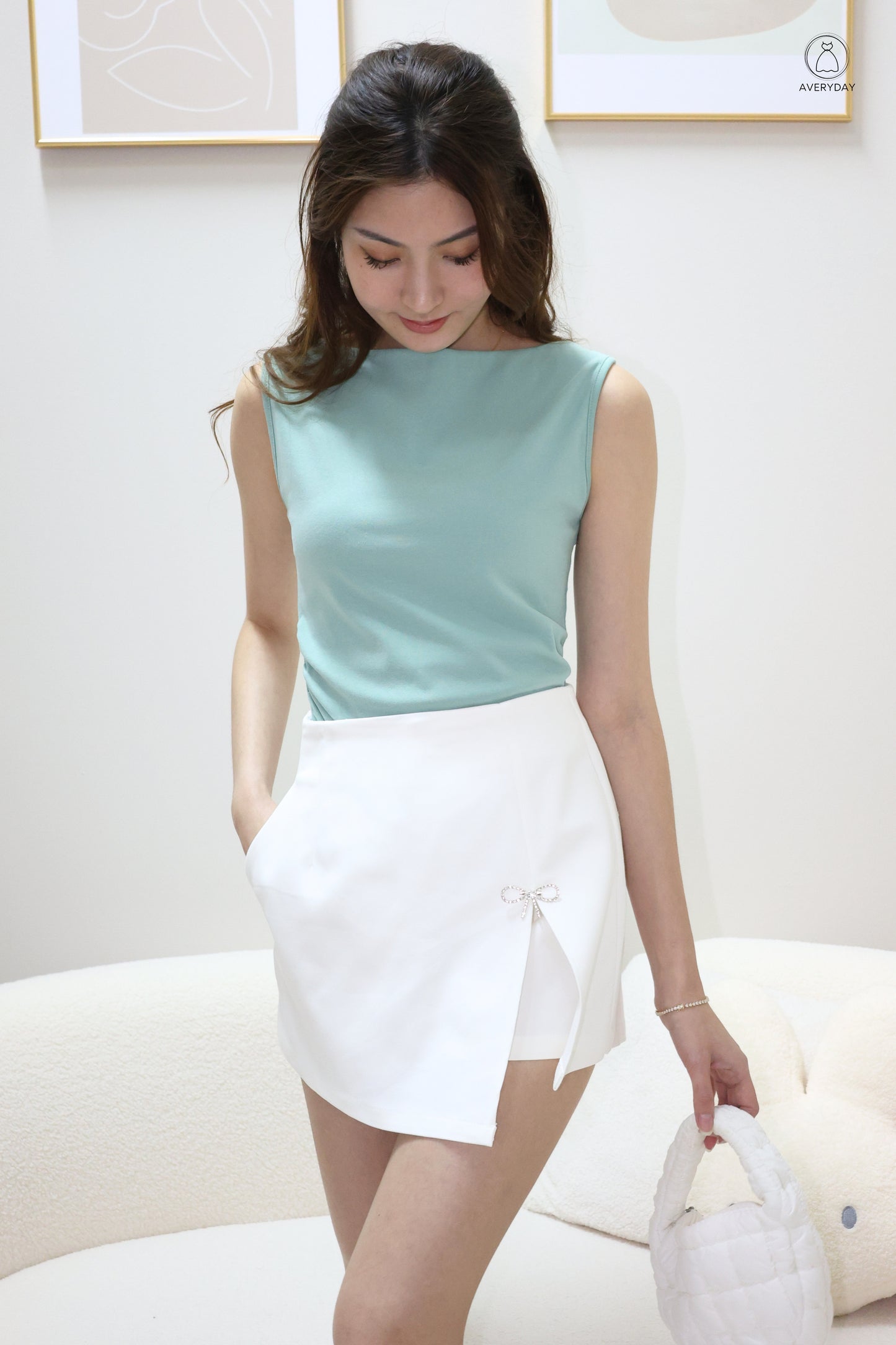 Randy Ruched Boatneck Top In Green
