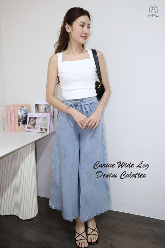 Carine Wide Leg Denim Culottes In Light Wash