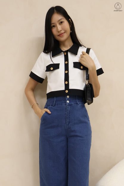 Sierra Collar Button Top In White