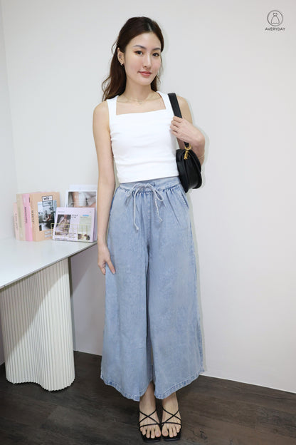 Carine Wide Leg Denim Culottes In Light Wash