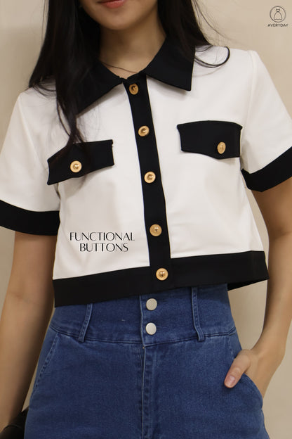 Sierra Collar Button Top In White