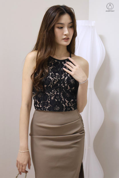 Ayla Halter Lace Top In Black