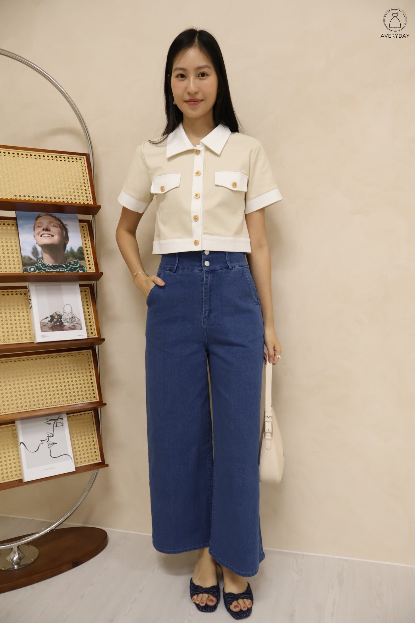 Sierra Collar Button Top In Cream