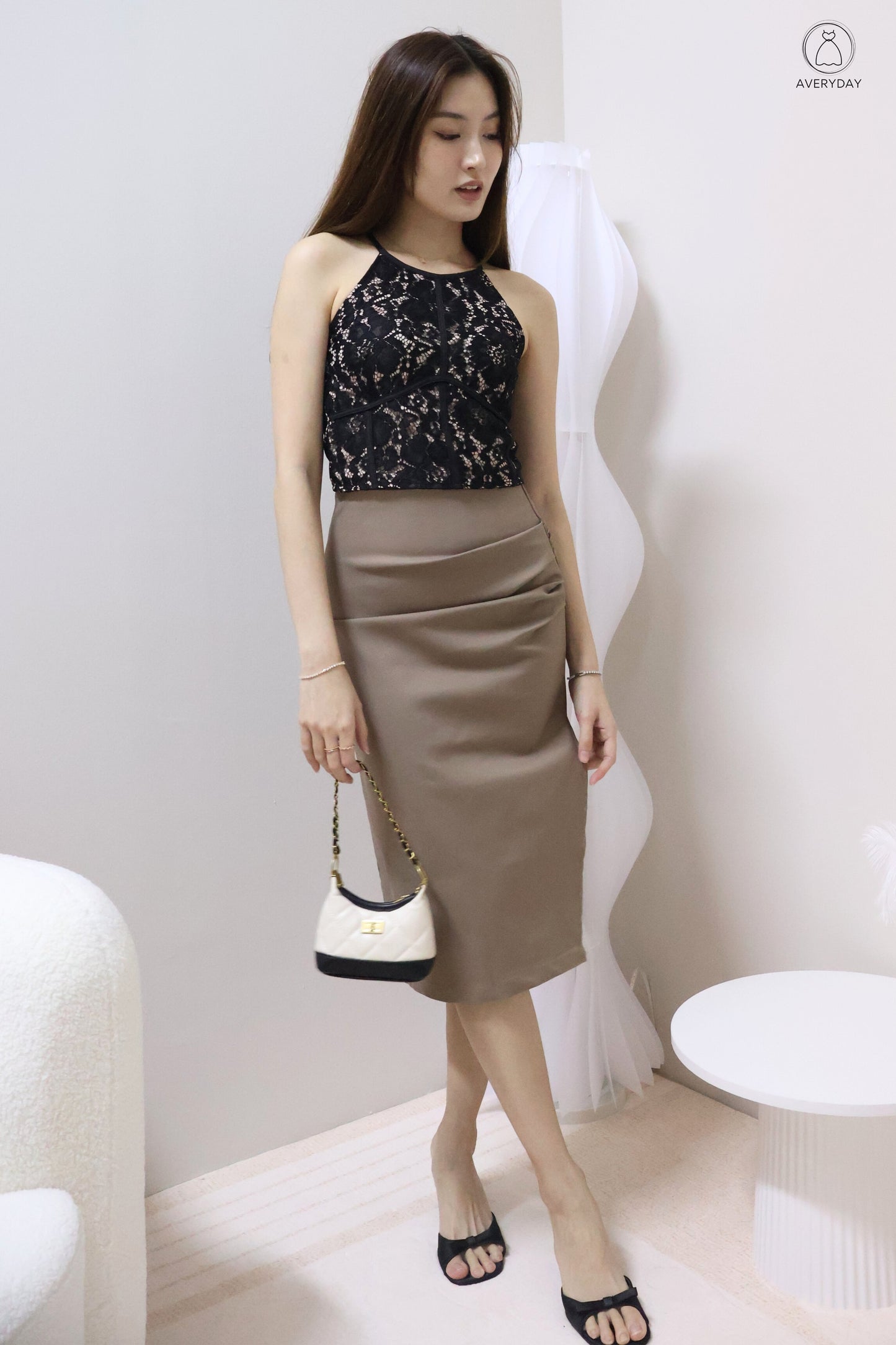 Ayla Halter Lace Top In Black