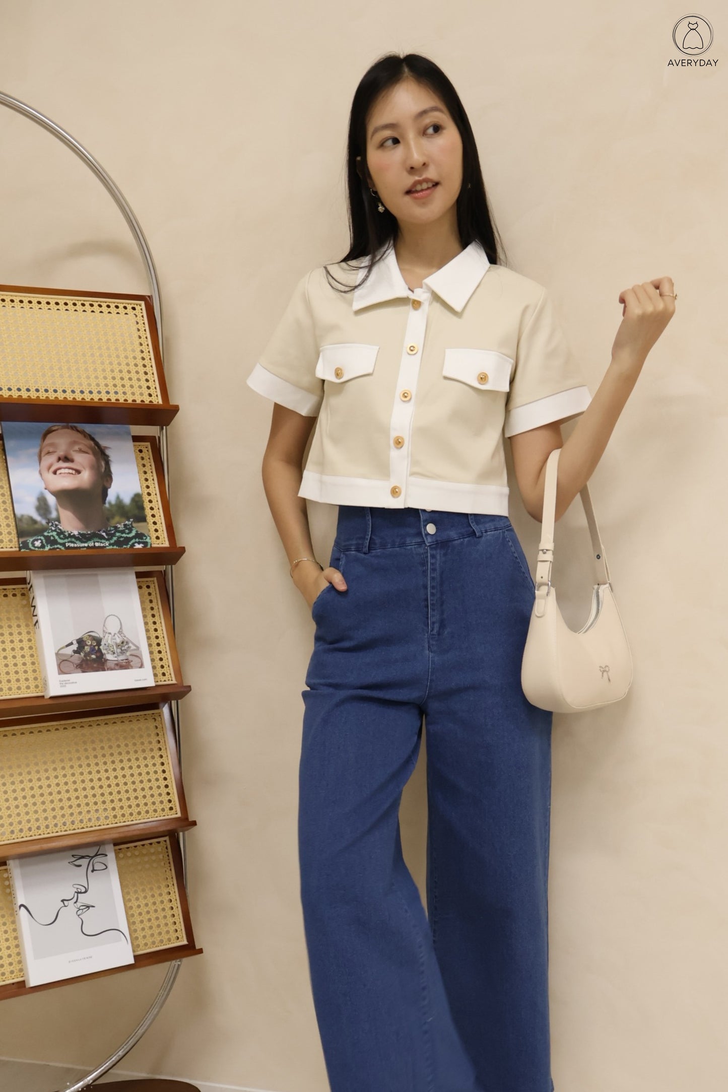 Sierra Collar Button Top In Cream