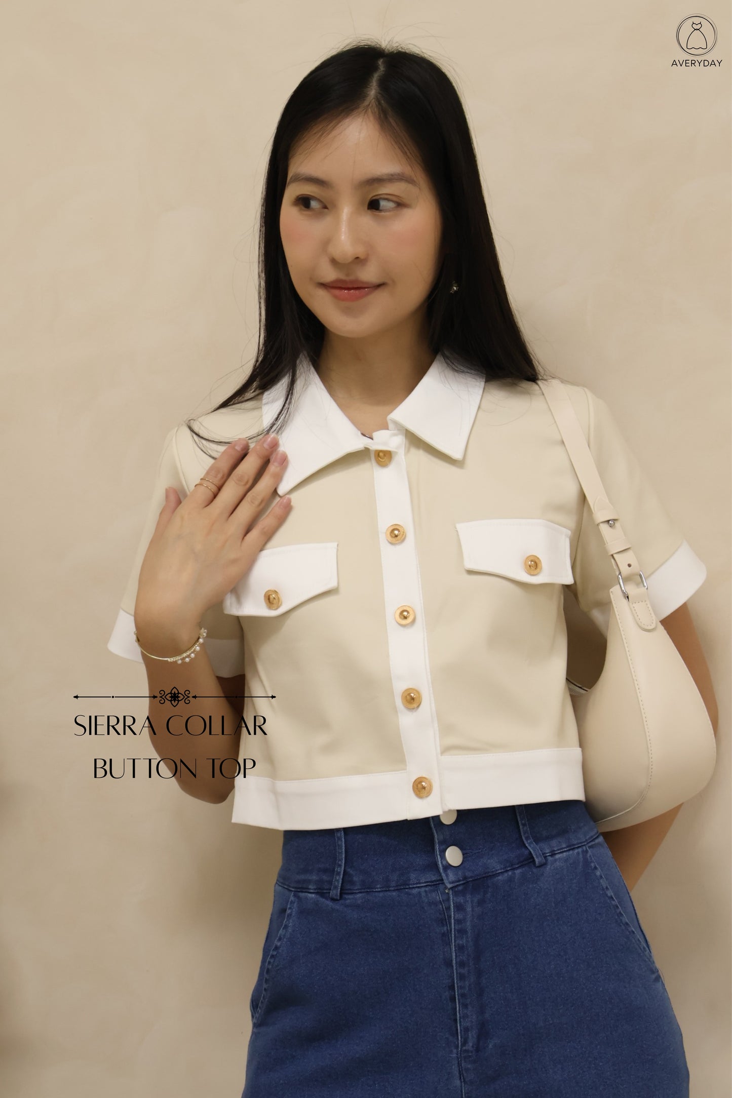 Sierra Collar Button Top In Cream
