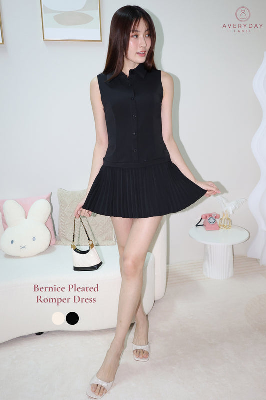 Bernice Pleated Romper Dress In Black