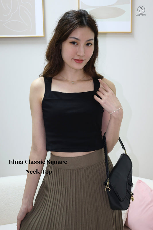 Elma Classic Square Neck Top in Black