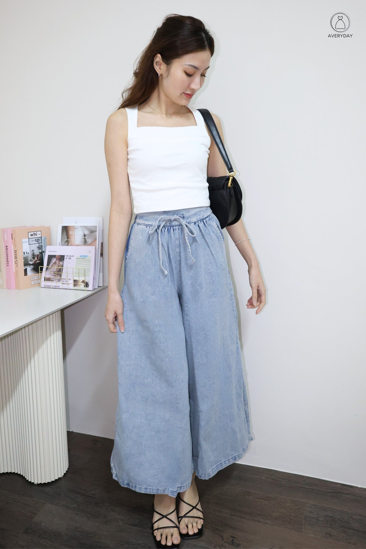 Carine Wide Leg Denim Culottes In Light Wash