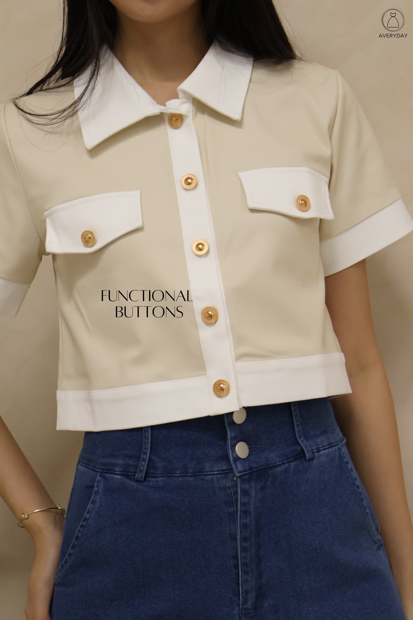 Sierra Collar Button Top In Cream